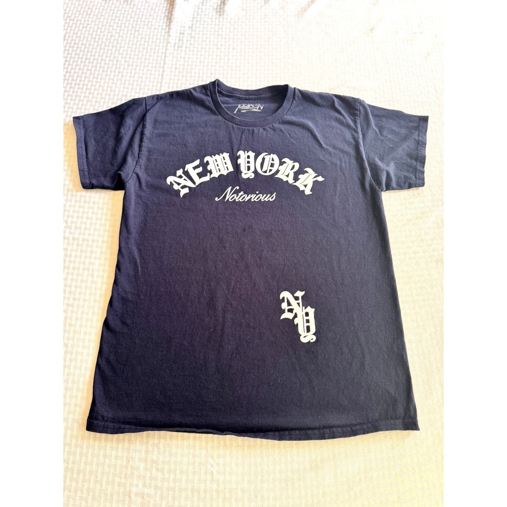 Popular Poison New York Notorious Graphic Tee Navy Mens Large Y2K Streetwear